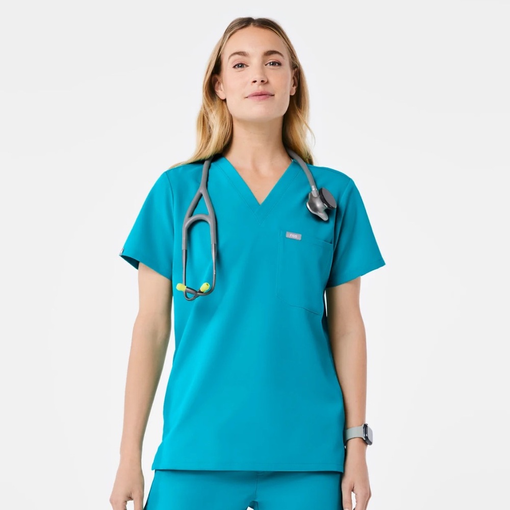 Figs Teal Catarina One-Pocket Scrub Top